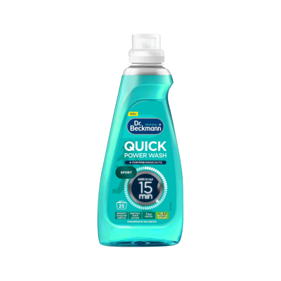 Garrafa de detergente Dr. Beckmann Quick Power Wash com líquido azul