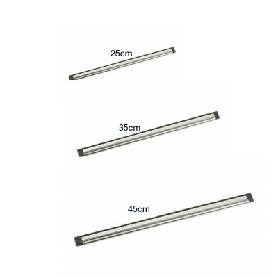 Três réguas transparentes com terminações cinza sobre fundo branco, com medidas 25cm, 35cm e 45cm indicadas