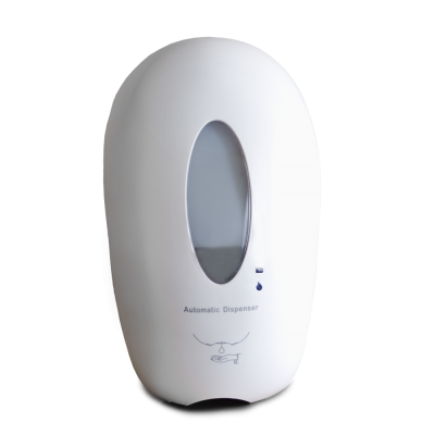 Dispensador automático branco de plástico com janela oval e texto