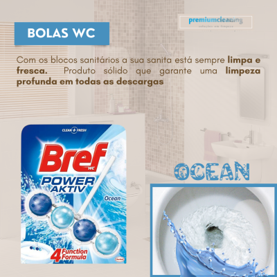 Embalagem de bolas WC Bref Power Aktiv Ocean em casa de banho