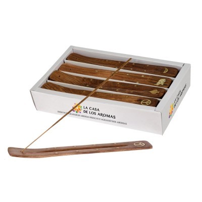 Suportes de madeira para incenso com símbolos dourados na caixa branca