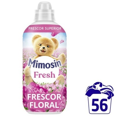 Frasco de amaciador Mimosin Fresh Frescor Floral com urso de peluche e flores