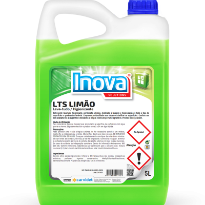 Recipiente verde translúcido de detergente multiuso Inova Solutions LTS Limão 5L com tampa azul