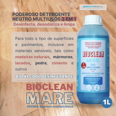 Detergente neutro multiusos BIOCLEAN MARE em embalagem azul com rótulo branco e vermelho