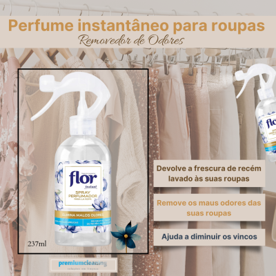 Spray perfumador Flor floral lavanda com roupa pendurada atrás