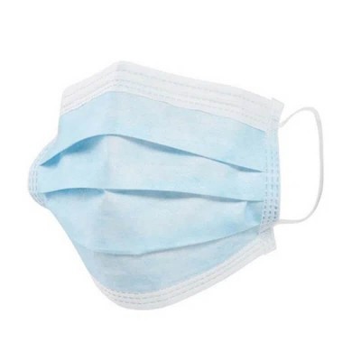 Máscara facial descartável azul clara com elásticos brancos