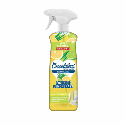 Spray desinfetante amarelo Coccolatoei Limone e Lemongrass com tampa branca