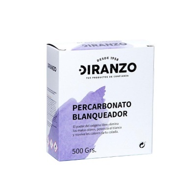 Caixa branca e roxa de percarbonato branqueador DIRANZO para limpeza