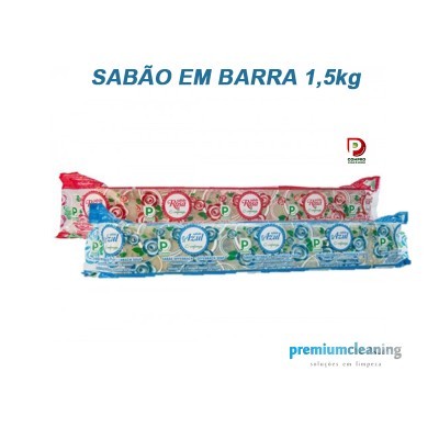 Sabão em barra embalado em cores vermelha e azul com texto 'Rosa' e 'Azul', 1,5kg