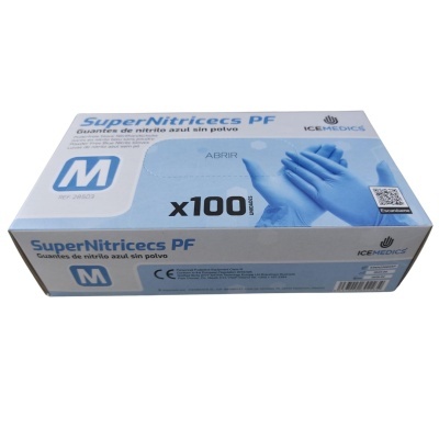 Caixa azul de luvas nitrilo M com 100 unidades