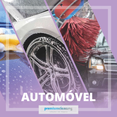 Imagem com lavação de automóvel em processo e texto promocional.