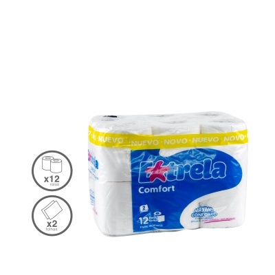 Pacote de papel higiénico Estrela Comfort com 12 rolos
