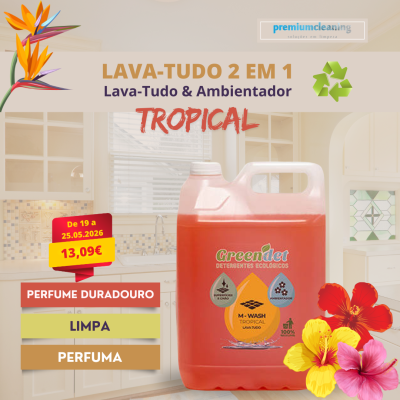 Bidão vermelho de lava-tudo tropical Greendet em cozinha clara