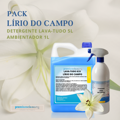 Pack detergente lava-tudo 5L e ambientador 1L premiumcleaning com flor lírio do campo