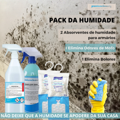 Pack de limpeza para humidade com sprays, absorventes, luva e esponja contra fundo com mofo