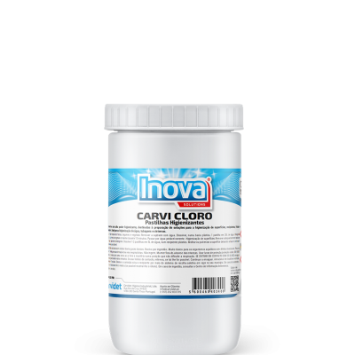 frasco branco de pastilhas higienizantes CARVI CLORO da Inova Solutions