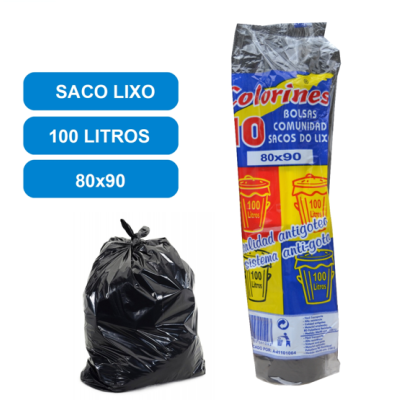 Saco de lixo preto e embalagem de sacos Colorines 100 litros 80x90