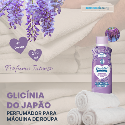 Perfume para máquina de roupa glicínia do Japão com embalagem roxa e toalhas brancas