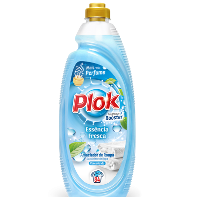 Garrafão plástico azul claro de amaciador de roupa Plok Essência Fresca