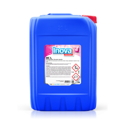 Recipiente plástico azul 20 litros com etiqueta da marca Inova e tampa vermelha