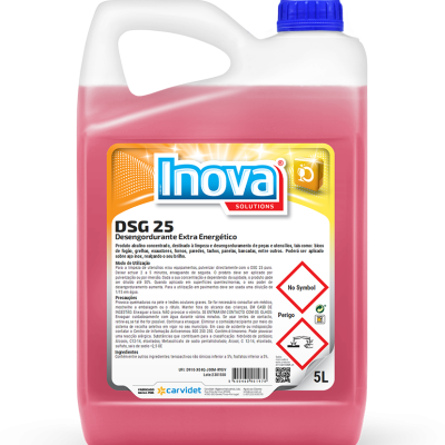 Bidão de 5 litros de produto químico vermelho Inova Solutions DSG 25 com tampa azul