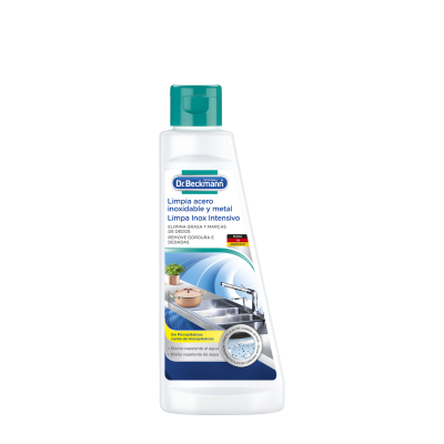 Frasco de produto de limpeza Dr. Beckmann Limpa aço inoxidável e metal