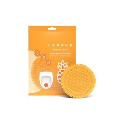 Produto Carpex Tropical Fruits com dispositivo branco e disco amarelo em fundo branco