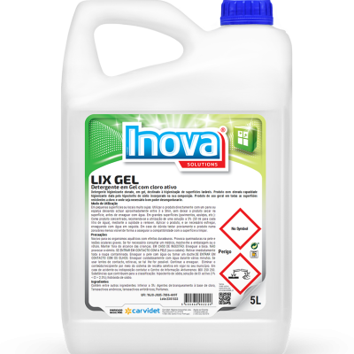 Recipiente plástico branco com tampa azul de detergente em gel LIX GEL