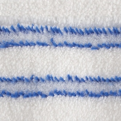 tecido branco com duas linhas azuis horizontais felpudas