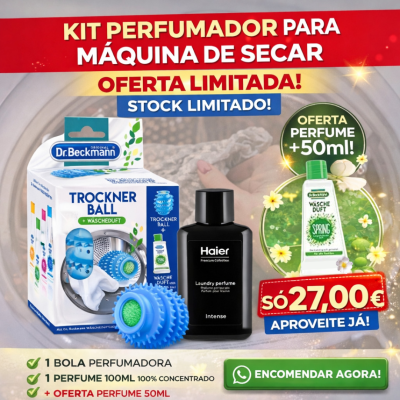 Kit perfumador para máquina de secar com bola azul e perfumes Haier e Dr. Beckmann