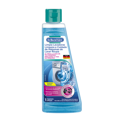 Gel de limpeza para máquinas de lavar roupa Dr. Beckmann em embalagem azul com tampa verde