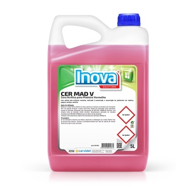 Frasco plástico branco com líquido vermelho e rótulo Inova Solutions CER MAD V