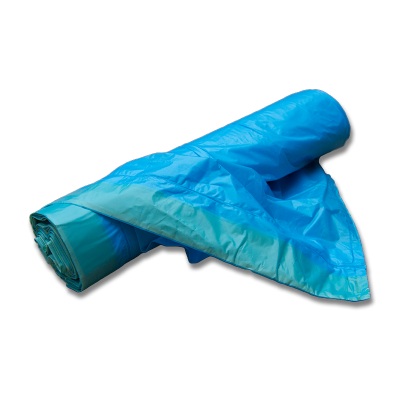 Rolo de saco plástico azul parcialmente aberto