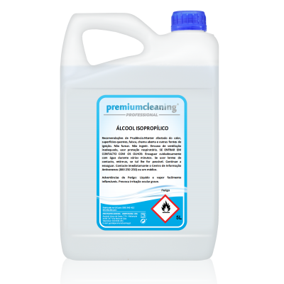 Garrafão branco de álcool isopropílico com tampa azul e rótulo azul e branco