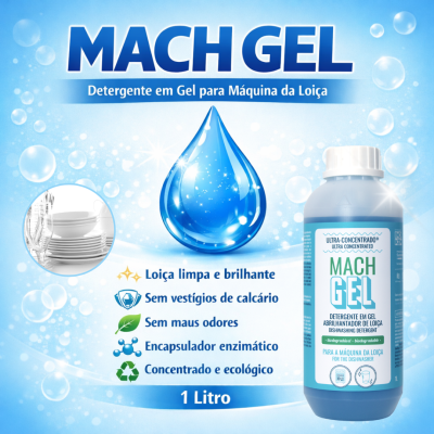 Detergente em gel MACH GEL para máquina de lavar loiça embalagem de 1 litro azul e branco