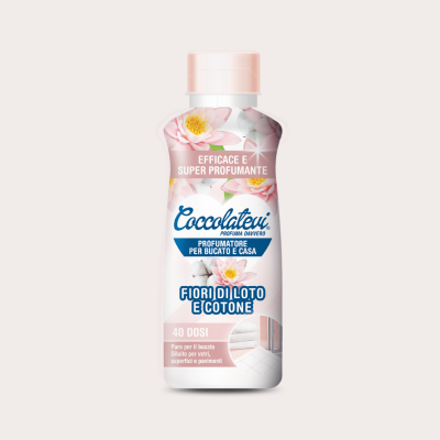 Frasco de perfume para roupa e casa Coccolatevi com flores de lótus e algodão e tampa rosa