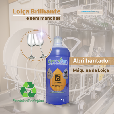 Frasco azul de abrilhantador para máquina de loiça com fundo de máquina de lavar loiça