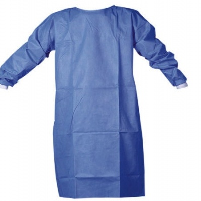 Bata descartável azul de proteção com mangas compridas e punhos elásticos