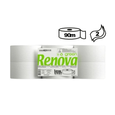 Pacote de 6 rolos de papel higiénico branco Renova green com rótulo verde, branco e preto