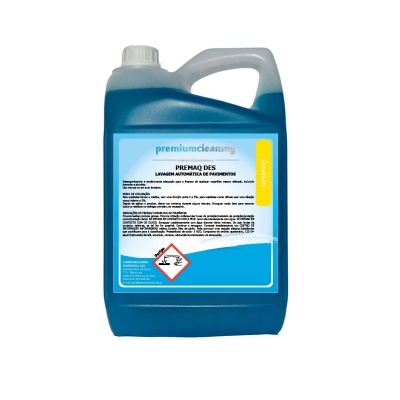 garrafa plástica azul com rótulo de produto de limpeza químico