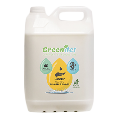 Frasco branco de plástico com gel para corpo e mãos Green Det