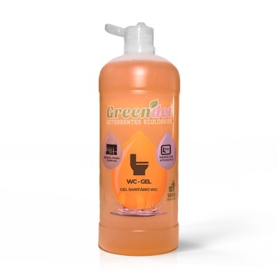Frasco laranja com gel sanitário WC da marca Greendet
