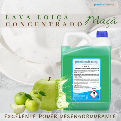 Garrafão verde de lava loiça concentrado maçã da premiumcleaning com maçãs verdes e louça ensaboada