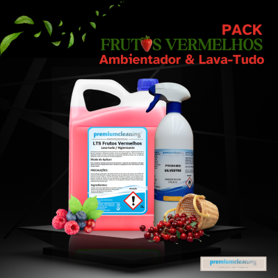 Pack de ambientador e lava-tudo frutos vermelhos premiumcleaning com frutas vermelhas decorativas