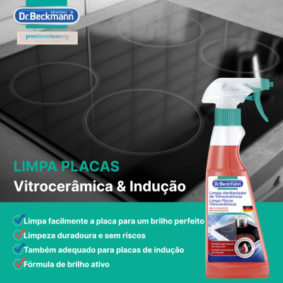 Frasco Dr. Beckmann para limpar vitrocerâmicas junto a placa de vitrocerâmica preta