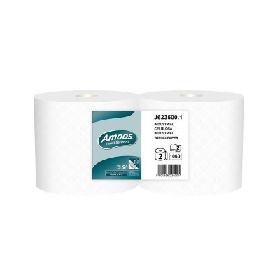 Pacote de papel industrial branco com etiqueta Amoos Professional