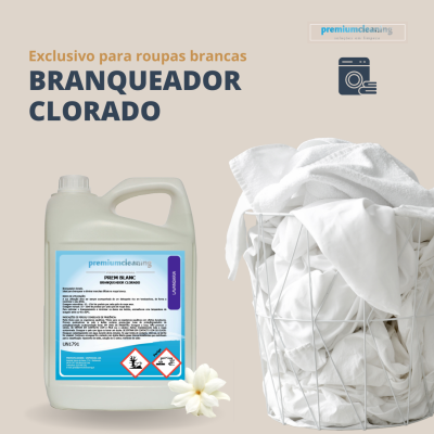Conteúdo do branquedor clorado e cesto com roupa branca