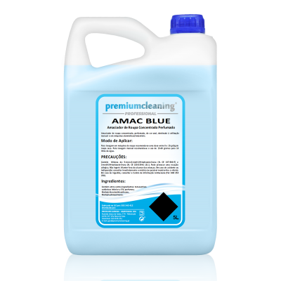 Recipiente de 5L de produto líquido azul com rótulo azul e branco