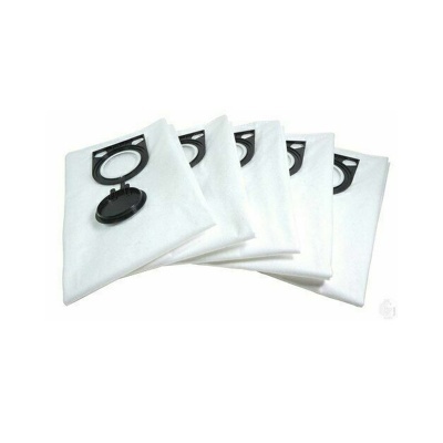 Cinco sacos brancos para aspirador com abertura preta no topo