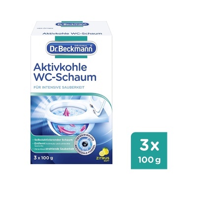 Embalagem do produto Dr. Beckmann Aktivkohle WC-Schaum para limpeza de sanitas com frescura de citrinos
